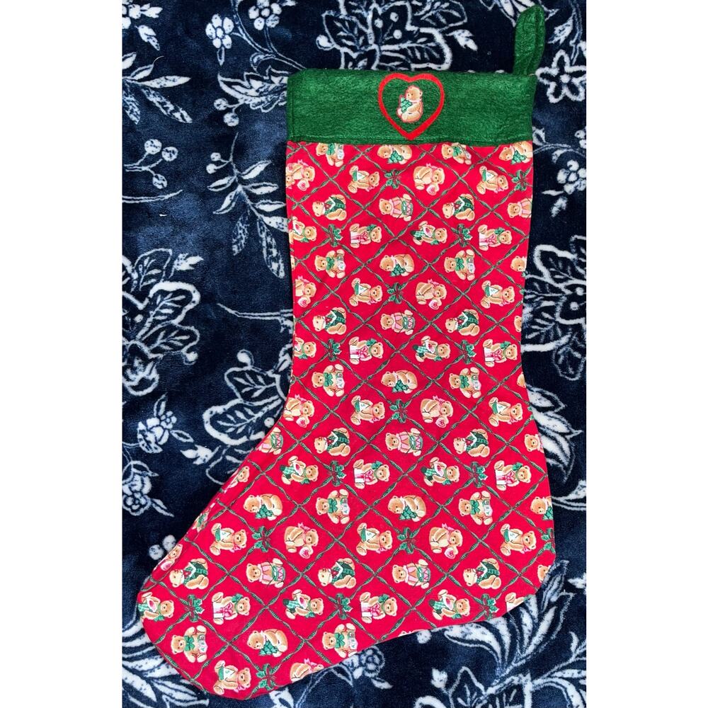 Vintage Handmade Cotton Teddy Bear Stocking